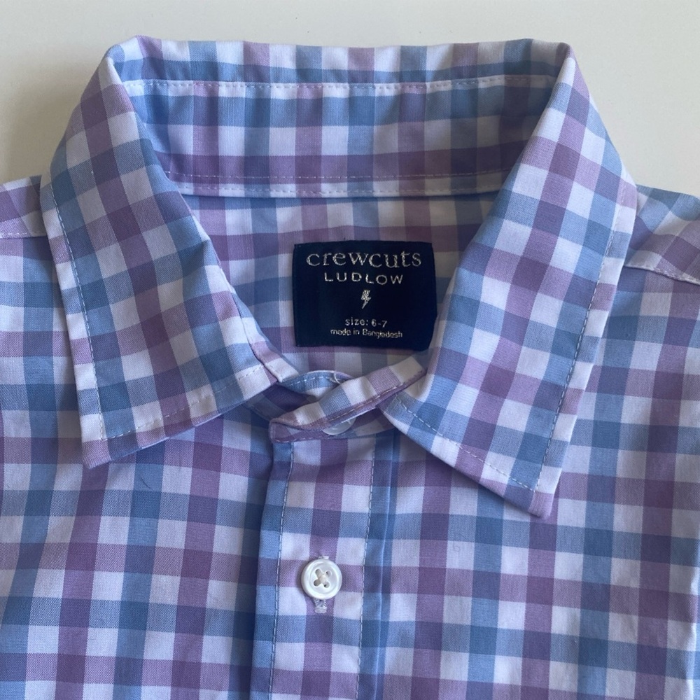 Crewcuts Ludlow Boys 6-7 Blue and Purple Checkered long sleeve Shirt